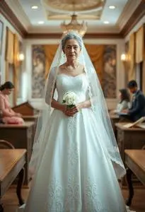 Wedding Dress Older Bride Registry Office face swap