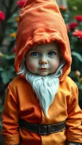 Gentle Hearted Infant Garden Gnome Costume face swap