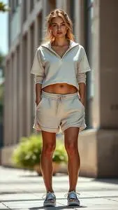 Woman Terry Cloth Shorts Costume face swap