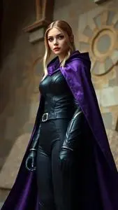 Woman Purple Cloak Black Jumpsuit Cosplay Costume Fancy Dress face swap
