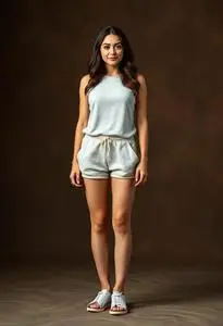 Woman Terry Cloth Shorts Costume face swap
