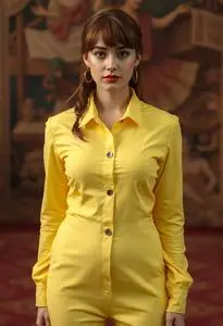 Yellow Jumpsuit April Neil Costume face swap