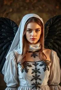 Blackened Wings Fallen Heavenly Angel Woman Costume Small face swap