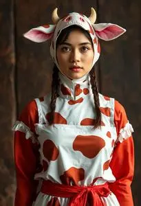 Cow Milk Maid Costume face swap