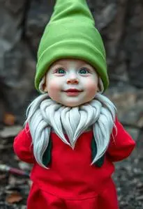 Gentle Hearted Infant Garden Gnome Costume face swap