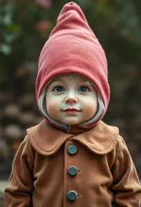 Gentle Hearted Infant Garden Gnome Costume face swap