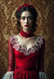 Lydia Deetz Red Wedding Dress Costume face swap