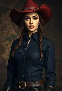 Woman Midnight Gunslinger Cowgirl Costume face swap