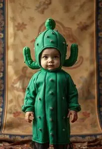 Toddler Green Cactus Costume face swap