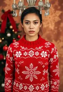 Red Snowflake Sweater Costume face swap