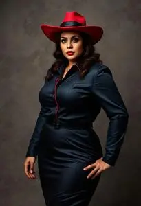 Plus Size Woman Authentic Carmen Sandiego Costume face swap
