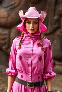 Pink Cowwoman Costume Woman face swap