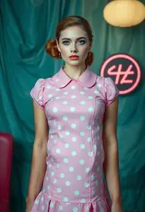 Pink Diner Waitress Costume face swap