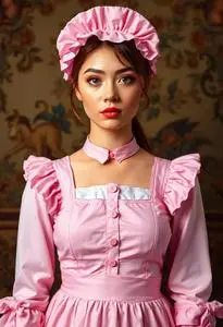 Pink Milk Maid Costume face swap