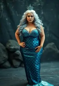 Plus Size Alluring Sea Siren Mermaid Costume Woman face swap