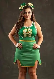 Plus Size Clover Cheerleader Costume face swap