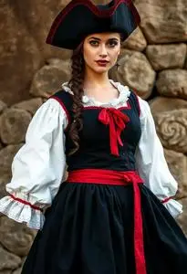 California Costume Woman Spanish Pirate Costume Size Black Red