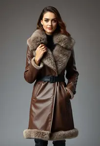Faux Fur Trim Faux Leather Coat