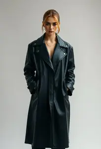 Hailey Bieber Long Leather Coat