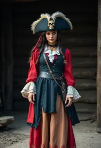 California Costume Woman Spanish Pirate Costume Size Black Red