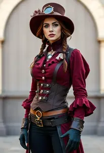 California Costume Woman Steampunk Costume Burgundy Brown Large