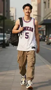 Professional Man Basketball Jersey Walking Confidently