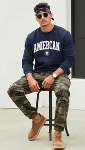 Professional Man College Sweatshirt Style Sitting On Stool