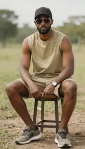 Professional Man Sleeveless Shirt Sitting On Stool
