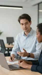 Diverse Man Discussing Project Quality Assurance Concept