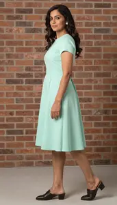 Elegant Woman Mid Century Dress Turning To Look Back