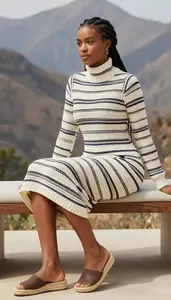 Fashion Portrait Woman In Turtleneck Dress