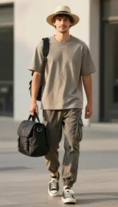 Man Fashion Model Oversized Tee Stock Photo