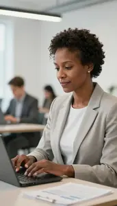 Market Analysis Woman Typing On Keyboard At Work
