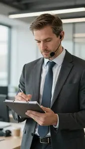 Office Man Writing Notes In Modern Office
