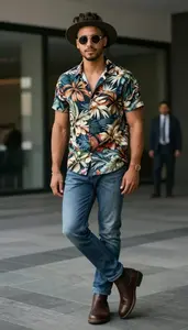 Handsome Man Hawaiian Shirt Menswear Stock Photo