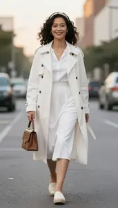 Elegant Woman Simple Elegant Dress Walking Down Street