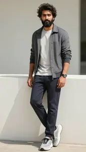 Professional Man Longline Tee Relaxed Lean Against Surface