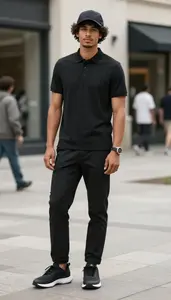 Professional Man Polo And Trousers Leaning Casually