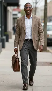 Man Fashion Model Blazer And Dress Pants Stock Photo