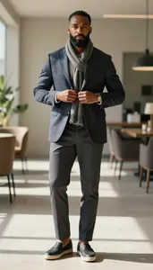 Professional Man Sport Coat And Chinos Putting On Jacket