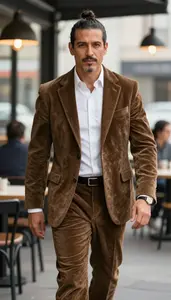 Stylish Man Wearing Corduroy Suit Urban