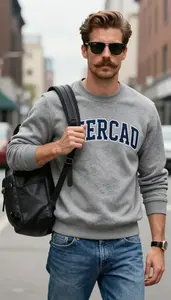 Professional Man College Sweatshirt Style Putting On Jacket