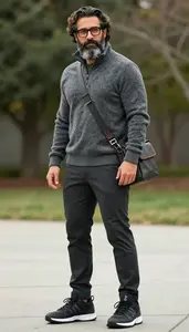 Professional Man Fisherman Sweater Looking Over Shoulder