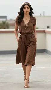 Elegant Woman Airy Dress Walking Down Street