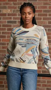 Elegant Woman Sweater And Jeans Leaning On Railing