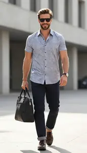 Man Fashion Model Short Sleeve Shirt Stock Photo