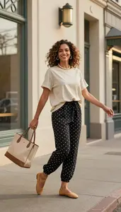 Elegant Woman Casual Top And Trousers Dancing Pose