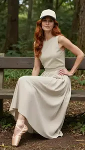 Elegant Woman Flowing Maxi Dress Sitting On Bench