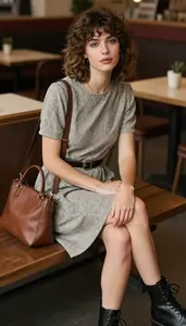 Elegant Woman Mid Century Dress Sitting On Bench