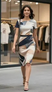 Elegant Woman Statement Party Dress Walking Down Street